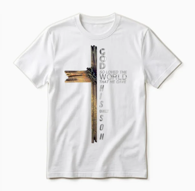 Son of God Jesus Christ Cross Christian 9 John 3 16 Unisex T-Shirt in White