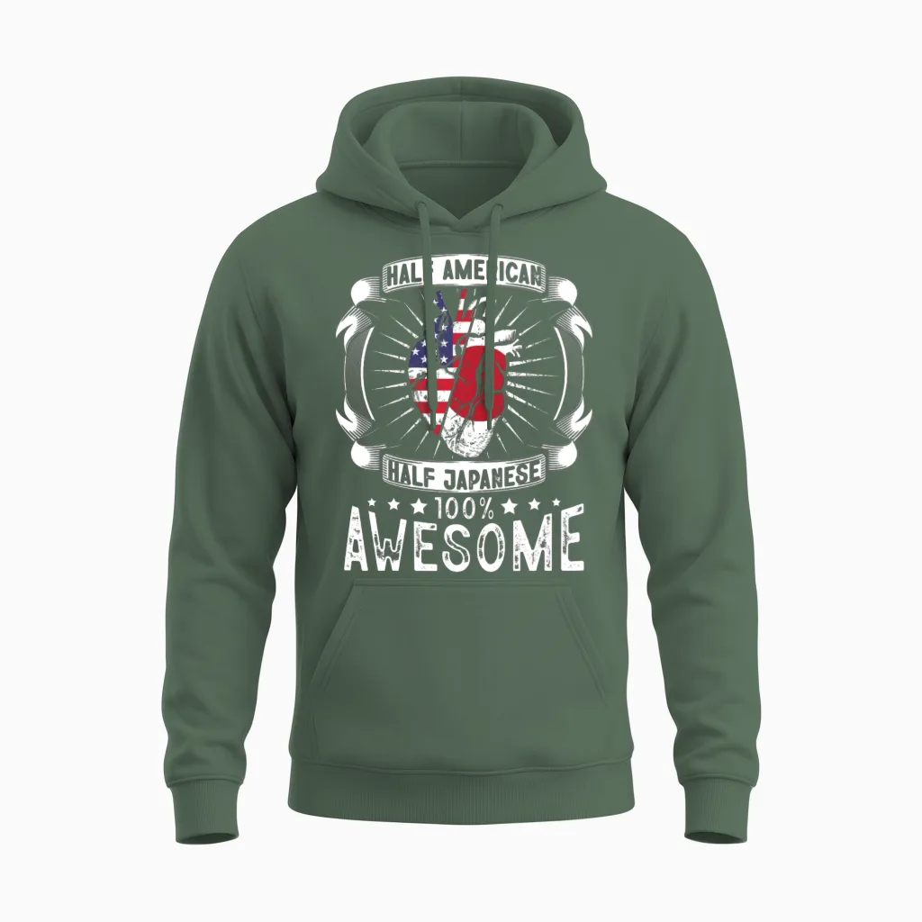 Japan Usa Flag - Half American Half Japanese Unisex Hoodie in Military Green