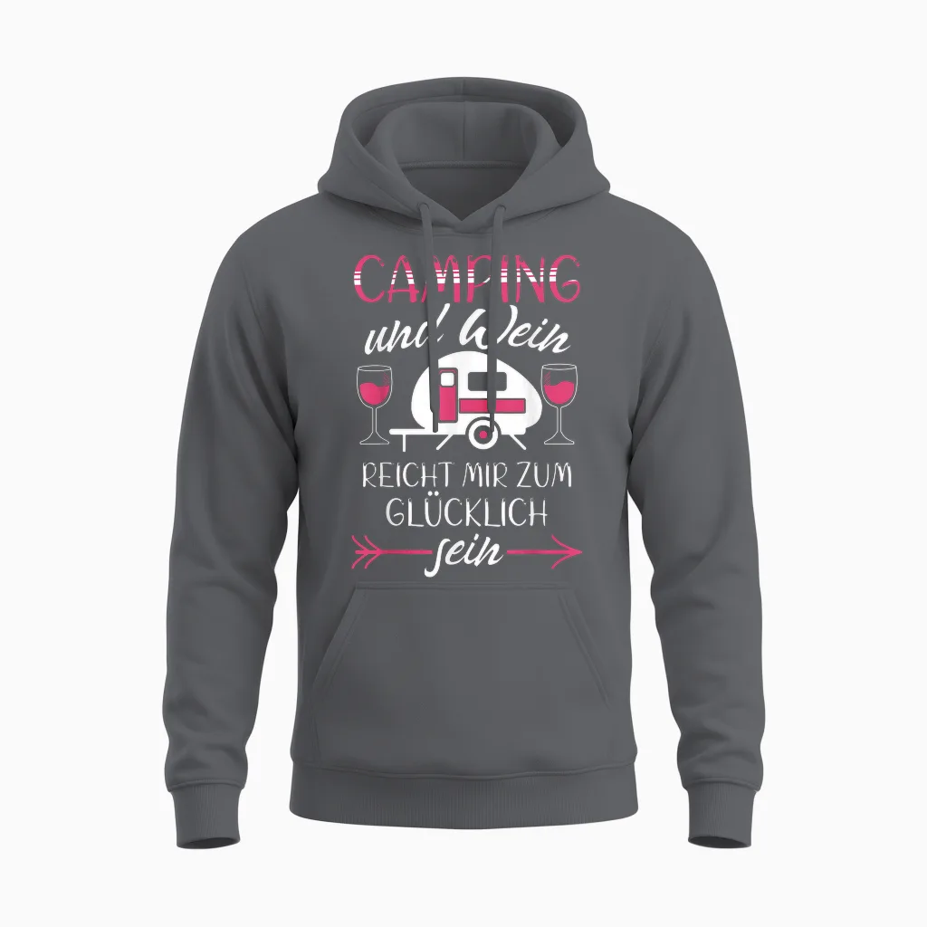 Lustiger Damen Camping Und Wein Spruch Camper Reise Spruch Unisex Hoodie in Charcoal
