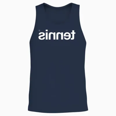 Tennis Backwards in a White Font Unisex Tank Top - Navy