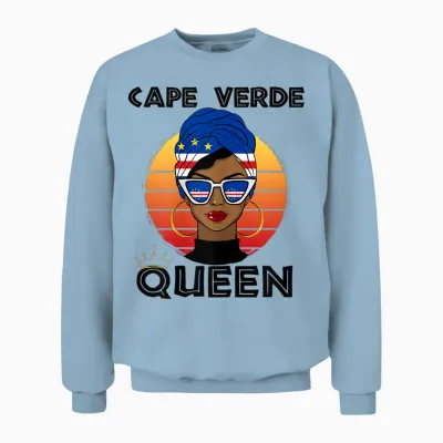 Cabo Verdian Queen African Queen Cabo Verde Flag Cabo Verde T-Shirt, White, Female X-Small Unisex Sweatshirt - Light Blue