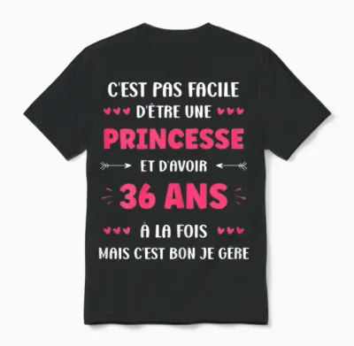 Humour 36 Ans Princesse Anniversaire Fille 36 Ans Unisex T-Shirt - Black
