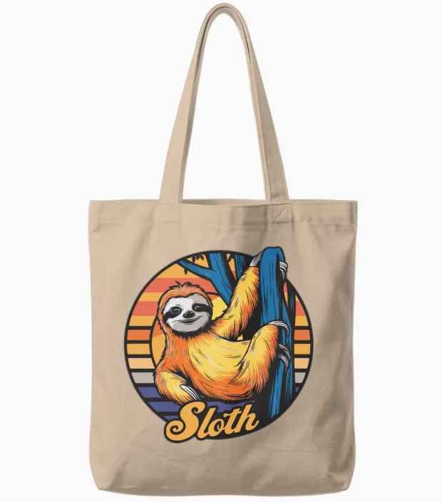 Funny Sloth Retro Vintage Tote Bags - Natural