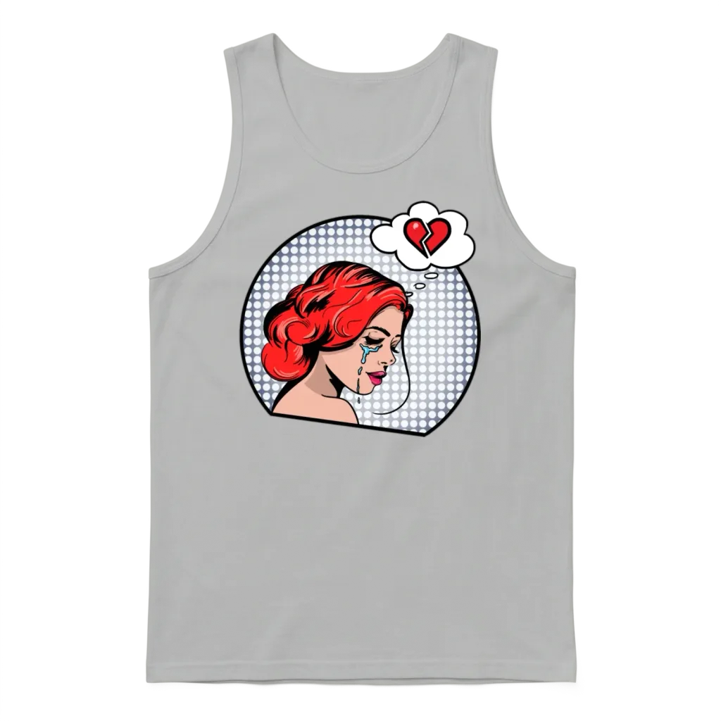 Pop Art Girl Crying T-Shirt, Retro Comic Unisex Tank Top - Ash