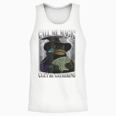 Call Me Magic Cuz I Be Gathering Funny Frog Money Mage Gamer Unisex Tank Top - White