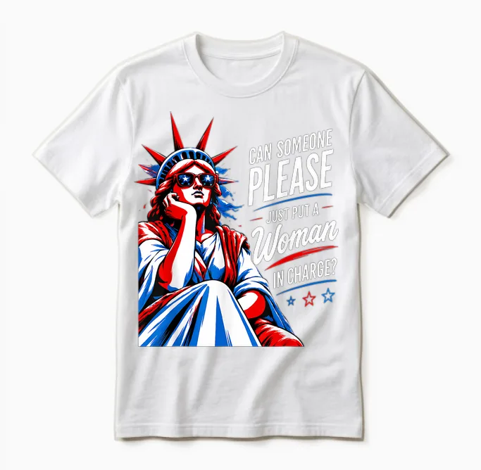 Can Someone Please Put a Woman in Charge 4th July Feminist Unisex T-Shirt in White