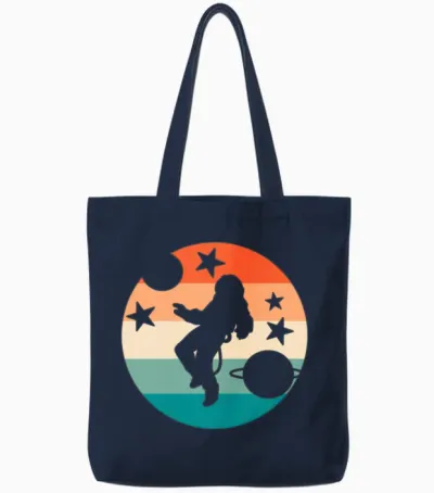 Retro Astronaut Spaceman Tote Bags - Navy