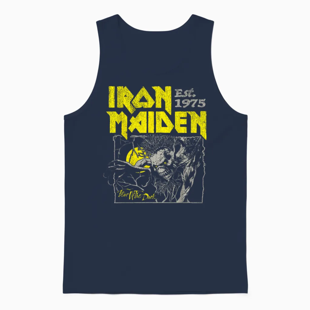 Iron Maiden - Fear of the Dark Yellow Text Unisex Tank Top in Navy