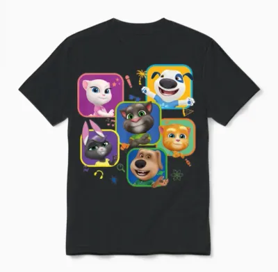 Talking Tom & Friends Characters Unisex T-Shirt - Black