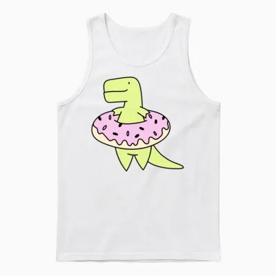 Funny Pizza Dinosaurus Unisex Tank Top - White