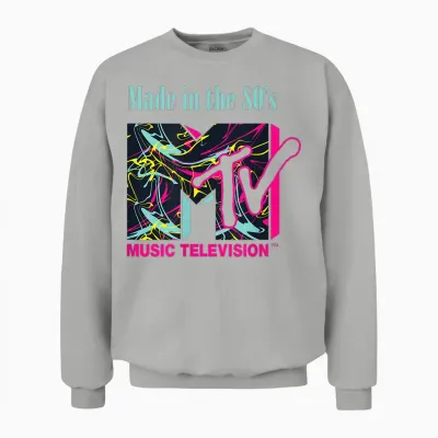Mademark X Mtv - the Official Mtv Logo with Abstract Funky New Wave Lines Unisex Sweatshirt - Ash