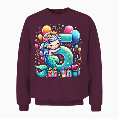Kids Mermaid Theme 5th Birthday Party 5th Mermaid Birthday T-Shirt, Black Unisex Sweatshirt - Maroon