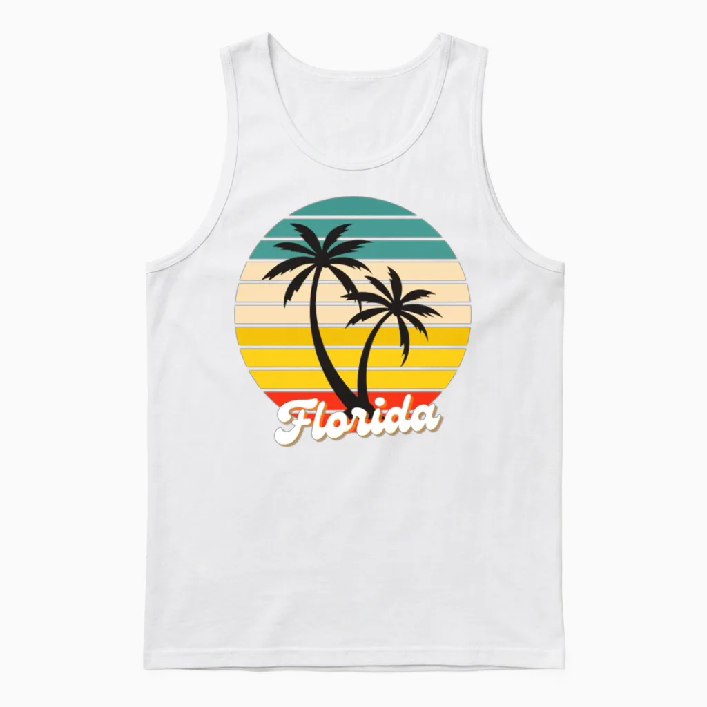 Florida Palm Tree Retro Unisex Tank Top - White