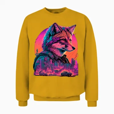 Retro Futuristic Synthwave Fox Unisex Sweatshirt - Gold