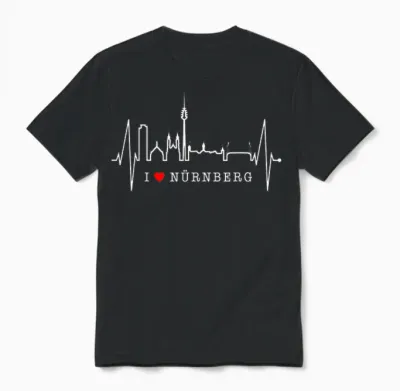 Nürnberg Skyline Herzschlag Fan Herz Liebe I Love Nürnberg Unisex T-Shirt - Black