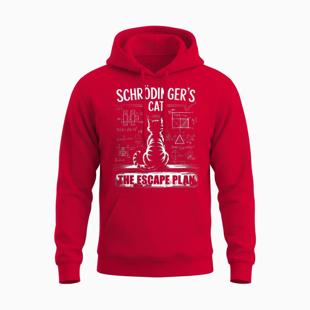 Schrödinger's Cat Funny Escape Science Plan Design Manche Longue Unisex Hoodie in Red