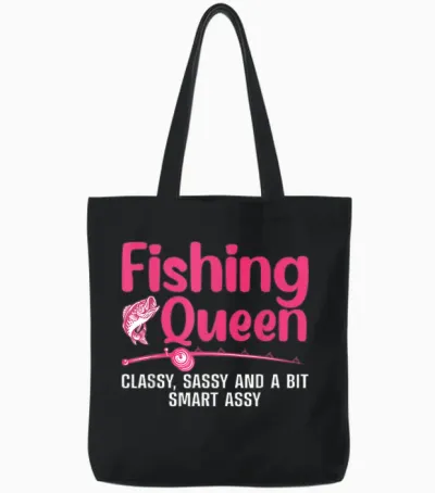 Funny Fishing Queen Design for Women Ladies Fishing Lovers Tote Bags - Black