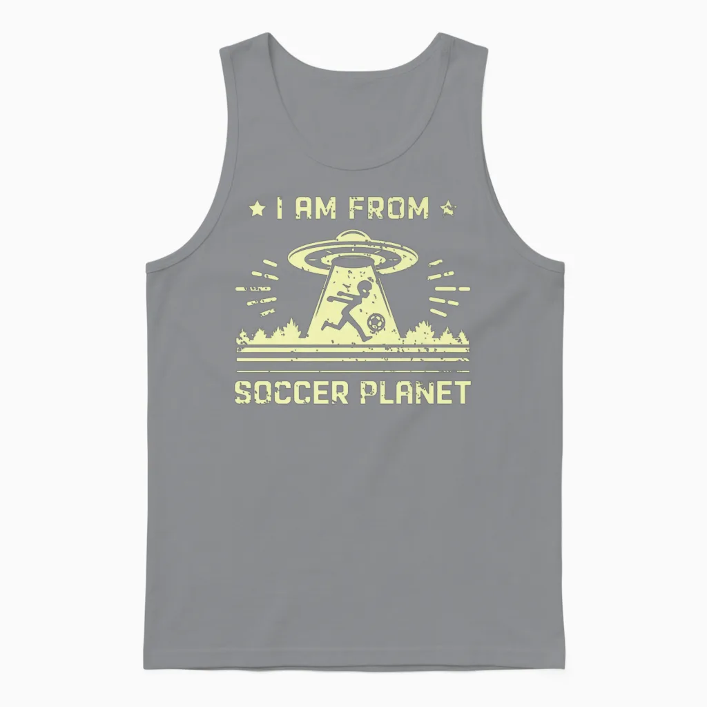 I Am from Soccer Planet Funny Soccer Alien Unisex Tank Top in Sport Grey