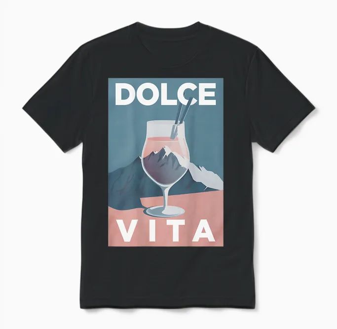 Dolce Vita X Painting Italia. Berge Wandern Spritz Backprint Unisex T-Shirt in Black