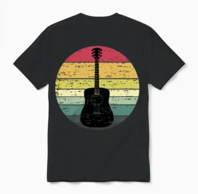 Retro Sunset Guitar Distressed Retro Rainbow Unisex T-Shirt - Black