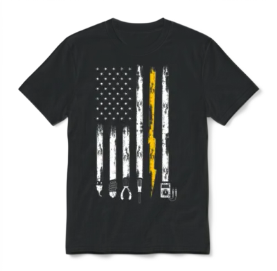 Electrician Us Flag Tools for Electricians Unisex T-Shirt - Black