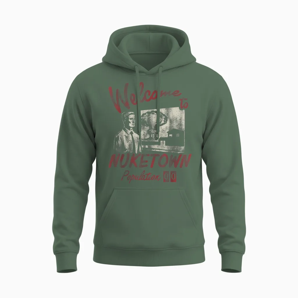 Call of Duty Welcome to Nuketown Population 00 Video Game Unisex Hoodie in Military Green