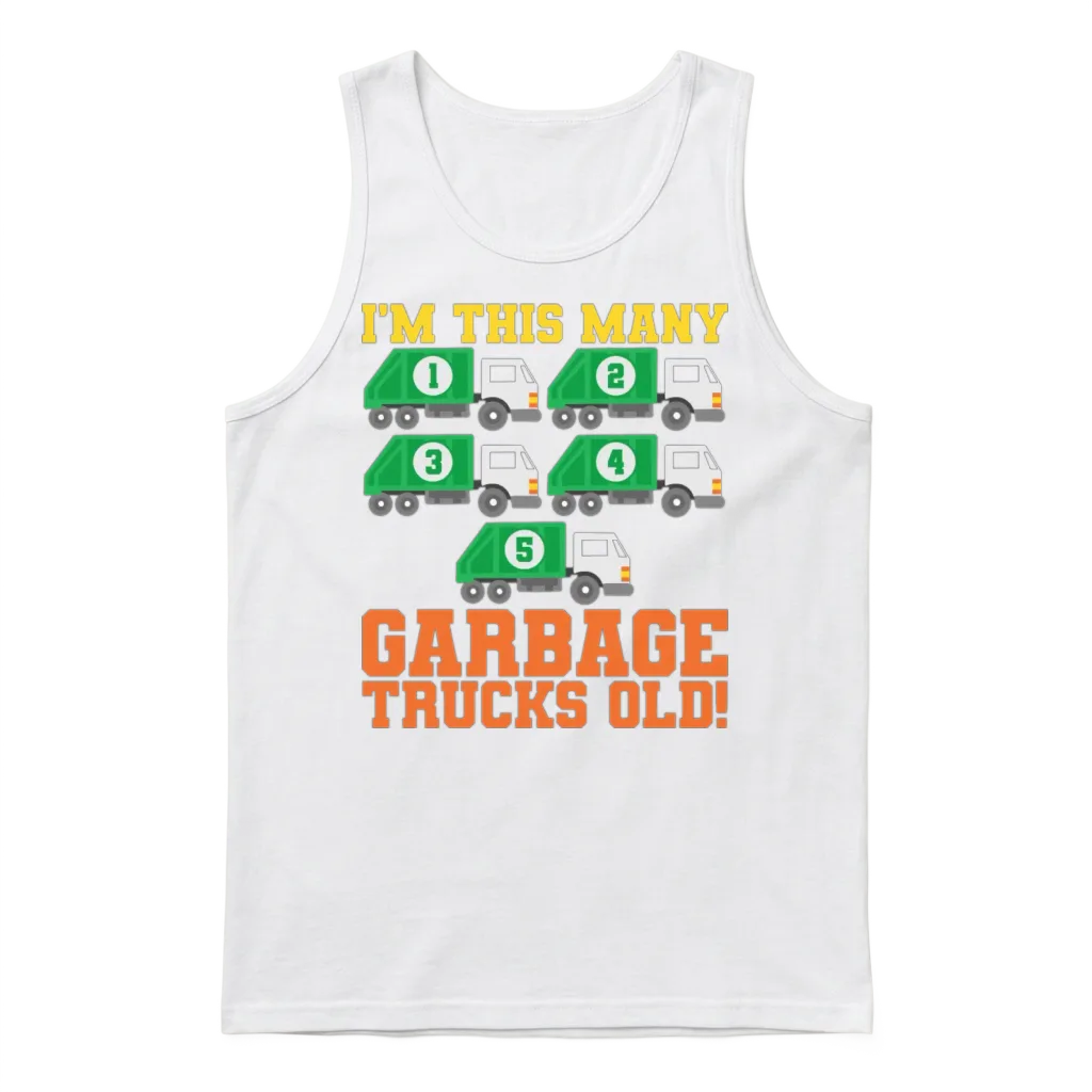 5th Birthday Garbage Trucks Five Years Old Unisex Tank Top - White