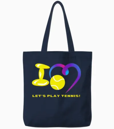 I Love Tennis Court Design T-Shirt Graphic Tote Bags - Navy