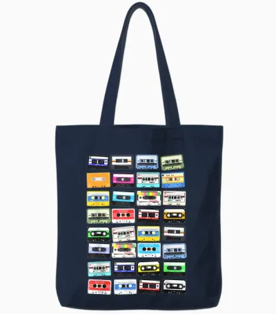 Cassette Tapes Mixtape 70s 80s 90s, Vintage Cassettes T-Shirt, Black Tote Bags - Navy