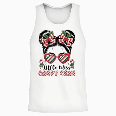Messy Bun Little Miss Candy Cane Christmas Girls Unisex Tank Top - White