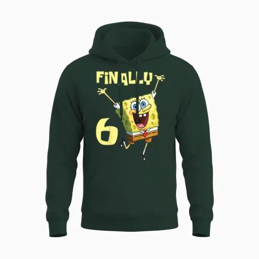 Kids Original Spongebob Square Pants - 6th Birthday. Finally 6. Unisex Hoodie - Forest