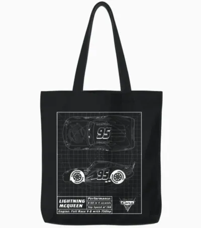 Cars Lightning Mcqueen Blueprint T-Shirt, Black Tote Bags - Black