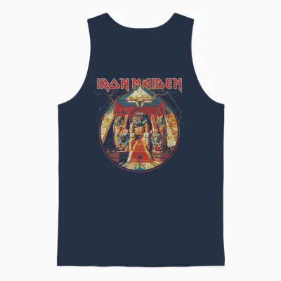 Iron Maiden Powerslave Lightning Circle Unisex Tank Top - Navy