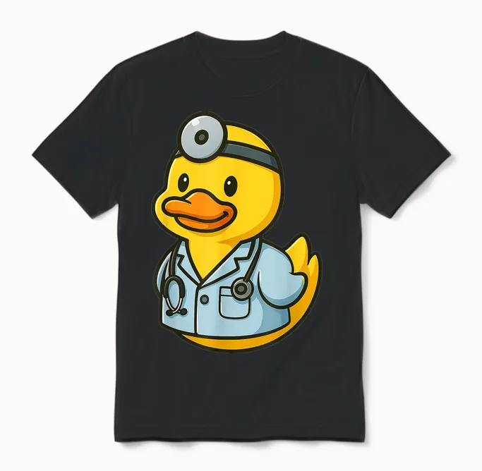Gelbe Ente Doktor Tierliebhaber Zoo Jungen Mädchen Kinder Unisex T-Shirt in Black