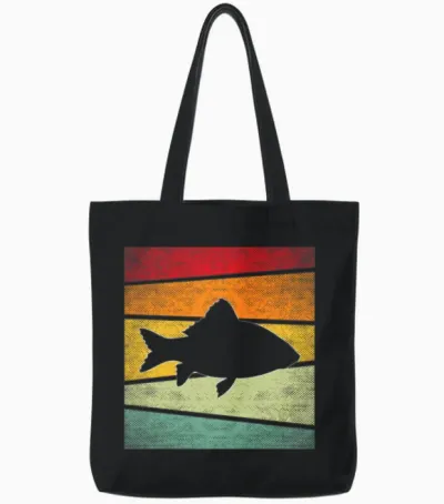 Fish Retro Tote Bags - Black