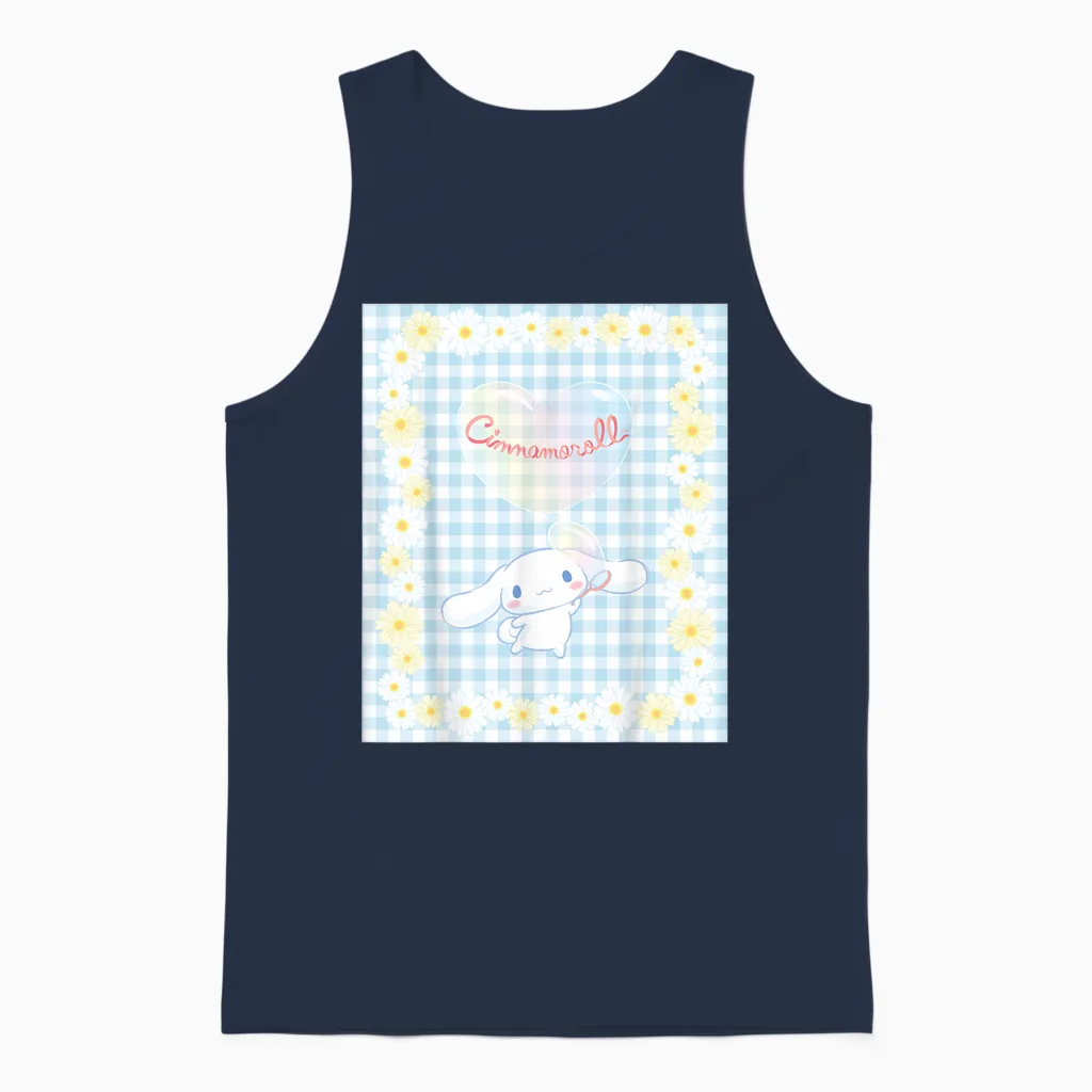 Cinnamoroll Bubble Blue Ginham Daisy T-Shirt Small Unisex Tank Top in Navy