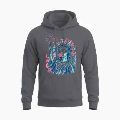 Statue of Liberty Blowing Bubble Women Patriotic 4th of July Unisex Hoodie - Charcoal