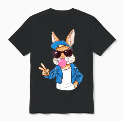 Cooler Hase Osterhase Bunny Kaninchen Kinder Jungen Ostern Unisex T-Shirt - Black