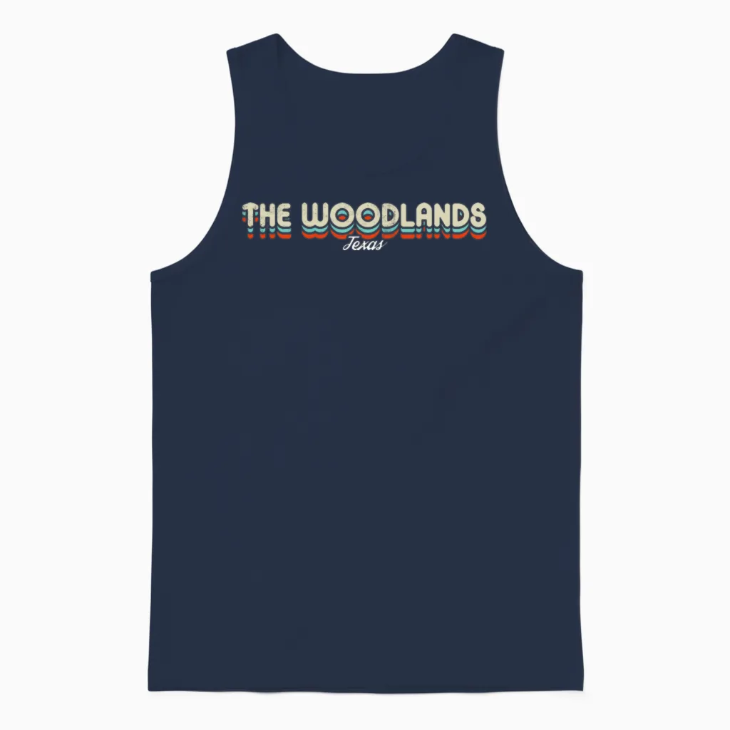 Retro the Woodlands Texas Unisex Tank Top in Navy