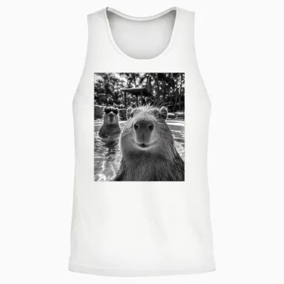 Cool Capybara Selfie Unisex Tank Top - White