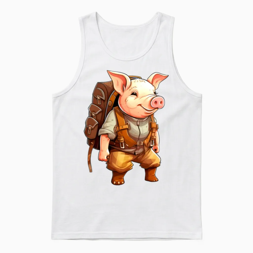 Hiking Piggy / Mountaineering Piggy Unisex Tank Top in White