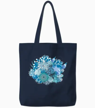 Coral Reef with Shells, Sea Anemones and Corals Tote Bags - Navy