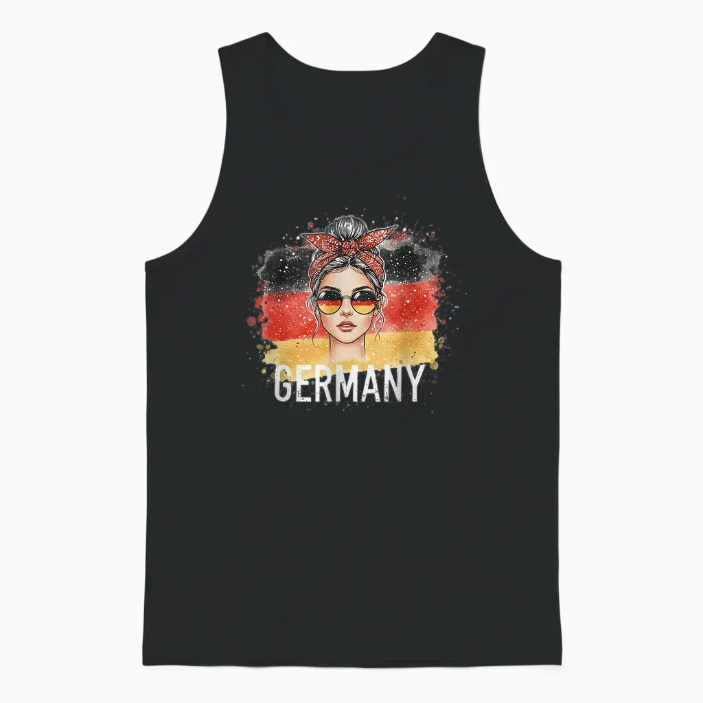 Deutsches Mädchen Frau Flagge Deutschland Fan Trikot Unisex Tank Top in Black