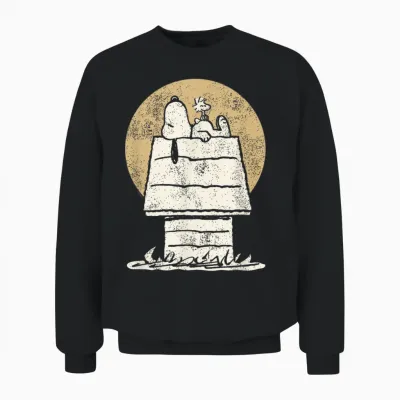 Peanuts Snoopy Woodstock Dog Kennel Unisex Sweatshirt - Black