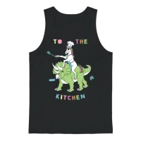 To the Kitchen Unicorn Riding Dinosaur Unisex Tank Top - Black – 1