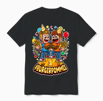 Cute Burger.pommes Cartoon Art Sieger Podest Foodie Unisex T-Shirt - Black