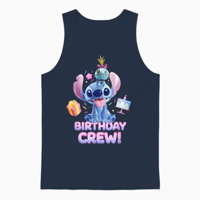 Disney Lilo & Stitch with Scrump Big Shiny Birthday Crew T-Shirt, Black Unisex Tank Top - Navy