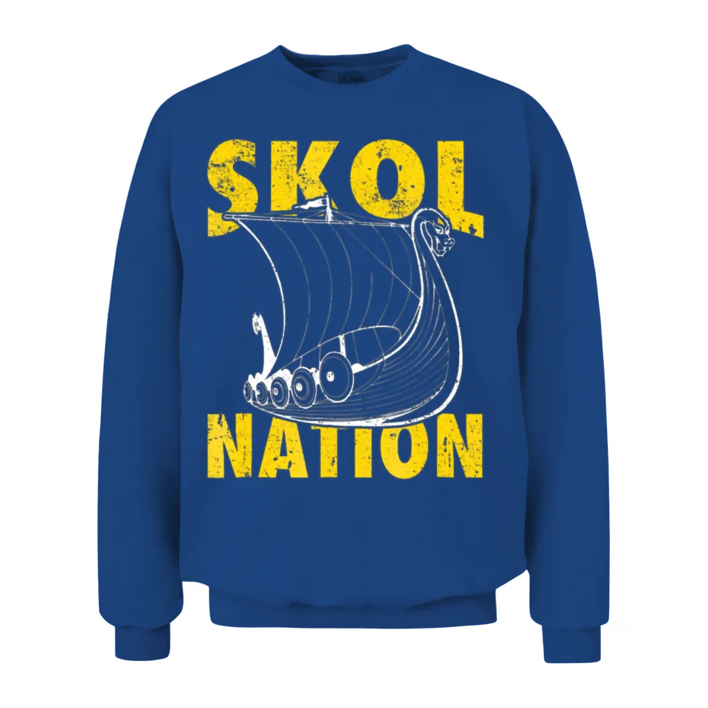 Skol Nation Distressed Viking Ship Unisex Sweatshirt - Royal