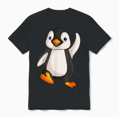 Süße Pinguin Liebhaber Geschenke Damen Kinder Unisex Penguin T-Shirt Grau Small Cartoon Pinguin Design Klassisch Cartoon Pinguin Pull-On Reguläre Passform Kurzarm Weihnachten Geburtstag Unisex T-Shirt - Black