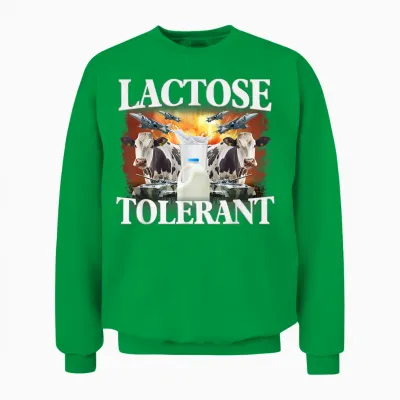 Funny Lactose Retro Pro-Dairy Apparel Unisex-Adults Black Cotton Blend T-Shirt Small Unisex Sweatshirt - Irish Green